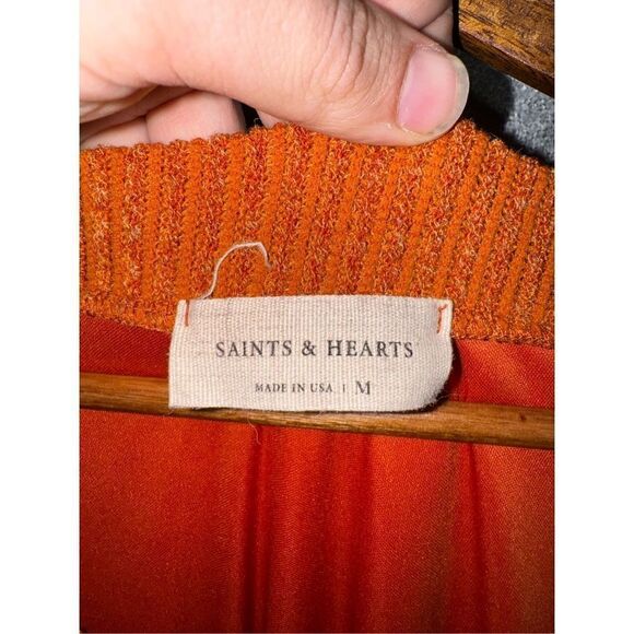 Orange Saints & Hearts Knit L/S Mini Dress w Pockets Size M - Picture 2 of 8